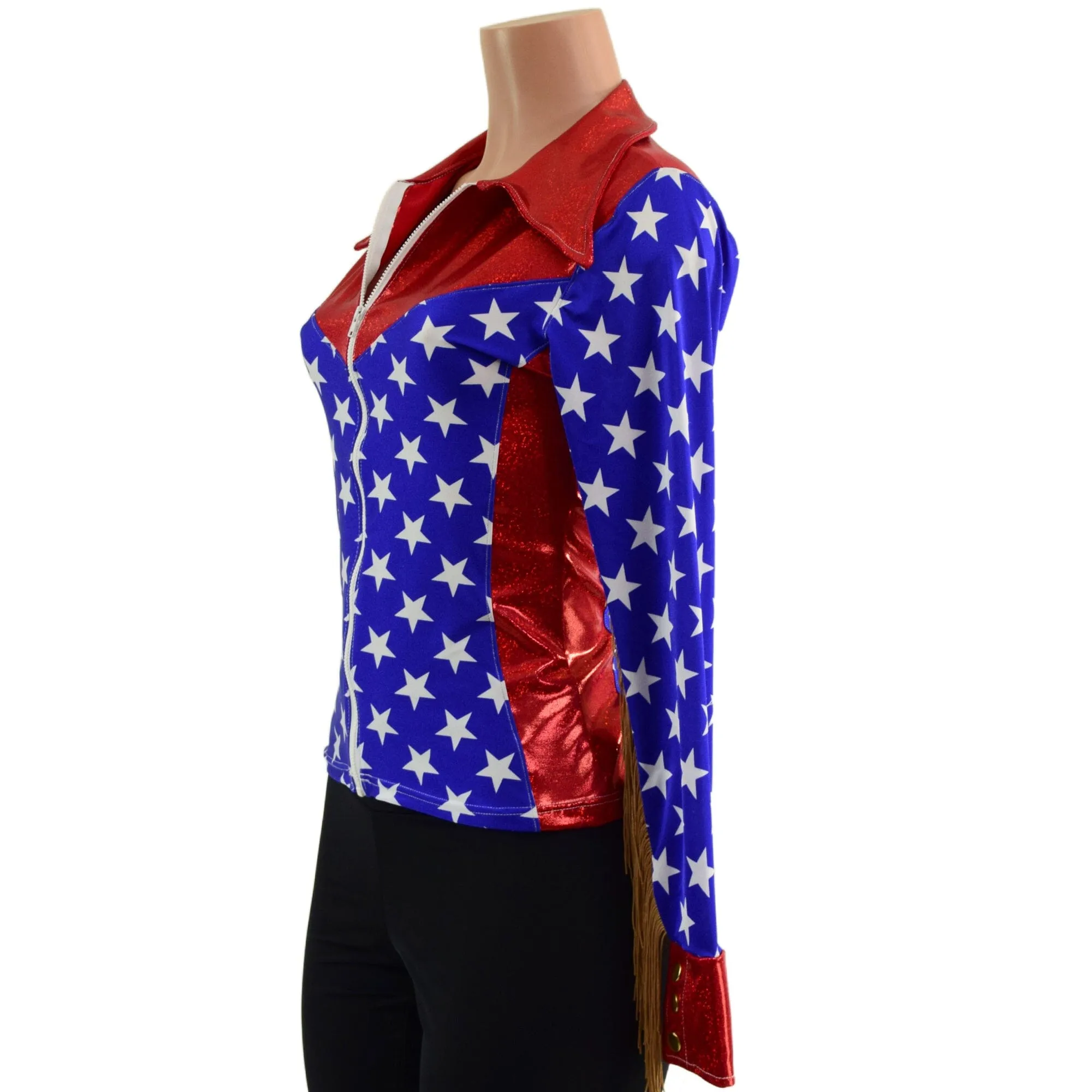 Red White and Blue Patriotic Rodeo Shirt with Fringe