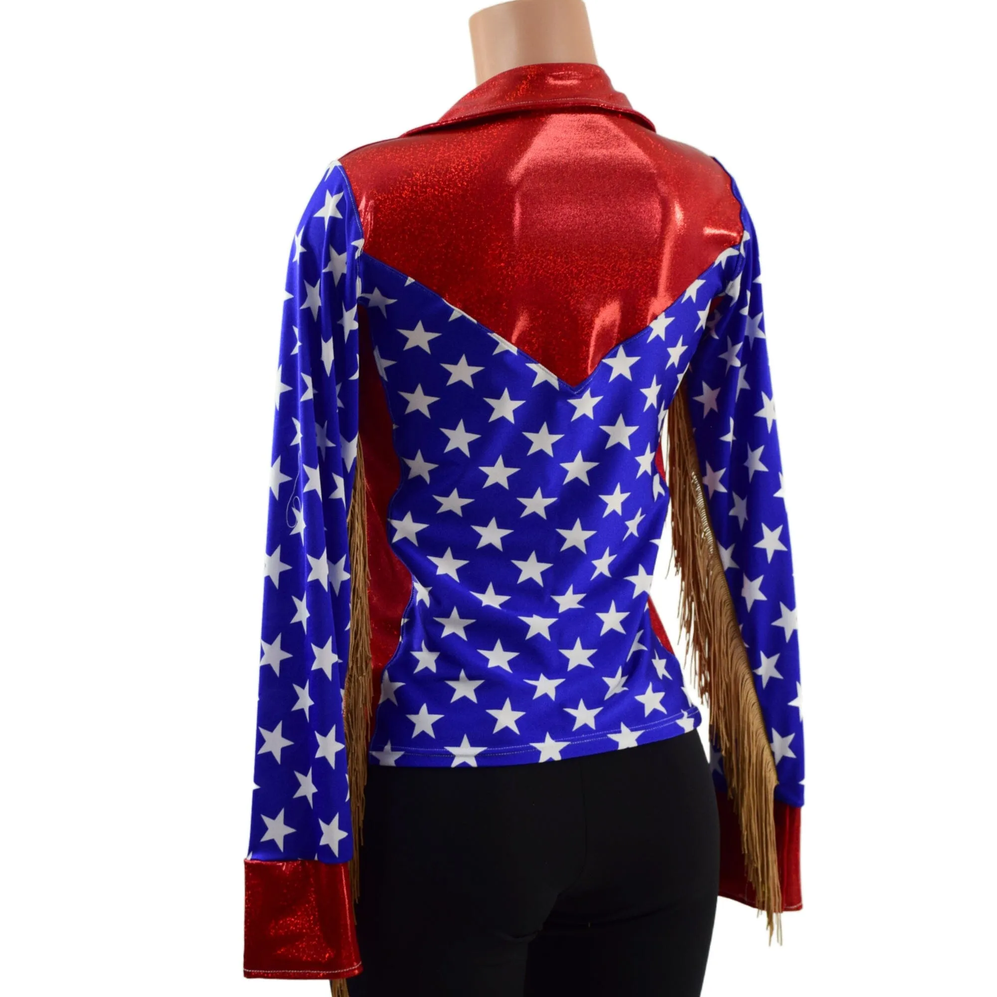 Red White and Blue Patriotic Rodeo Shirt with Fringe