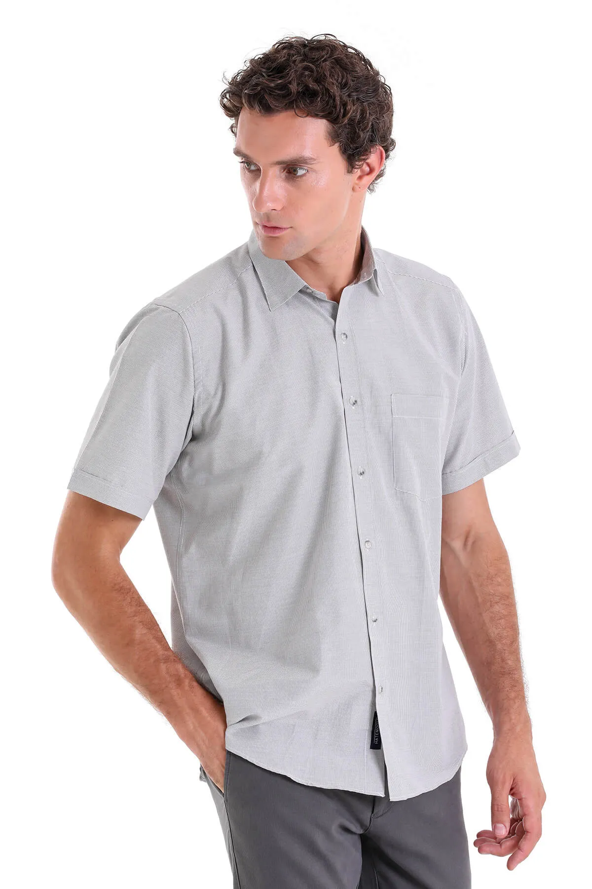 Regular Fit Pin Check Cotton Blend Brown Dress Shirt