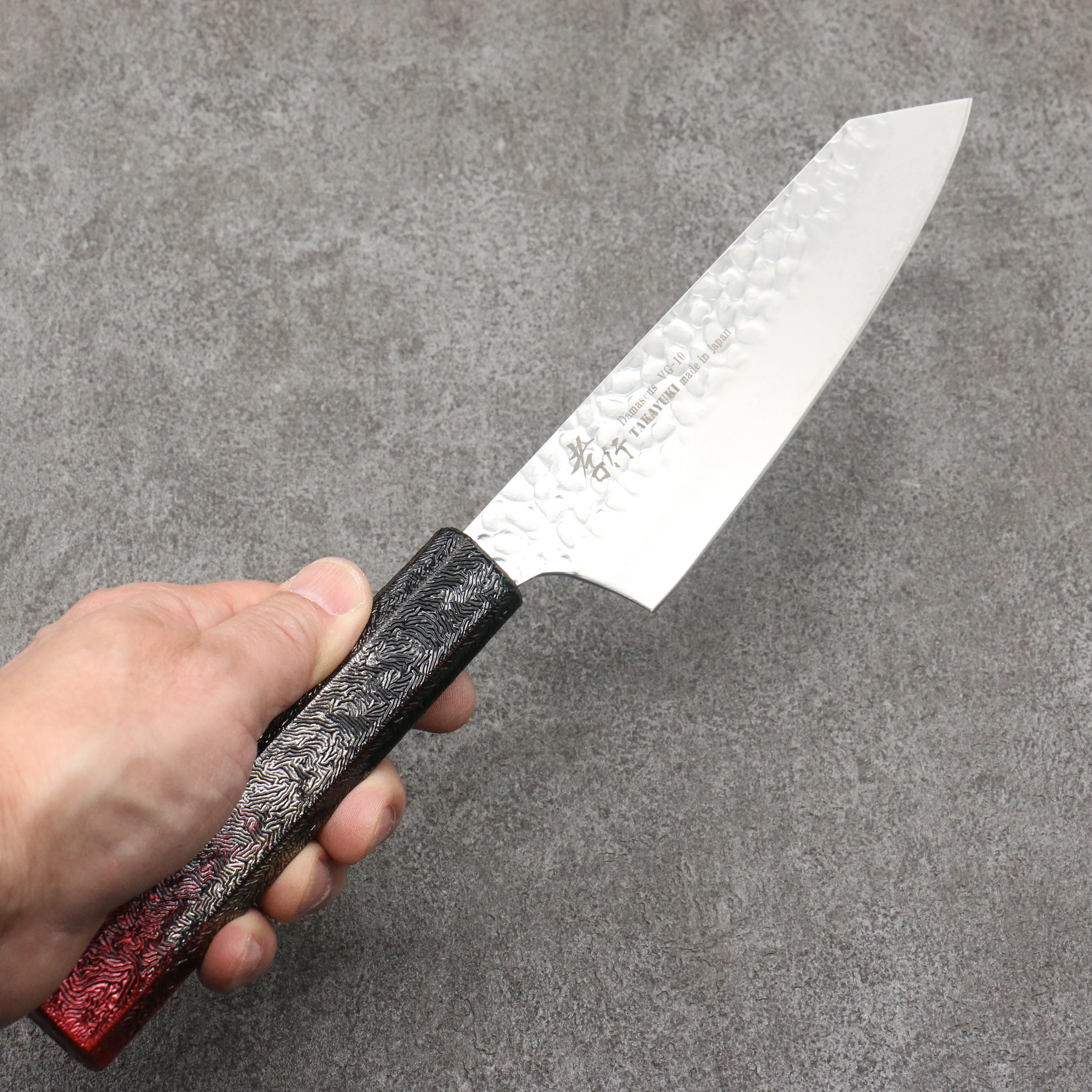 Sakai Takayuki Rinnou VG10 33 Layer Damascus Kengata Santoku 160mm Red Lacquered Handle