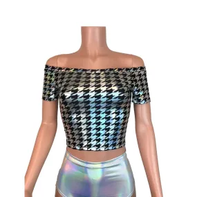 SALE - Cold Shoulder Top - Houndstooth Holographic