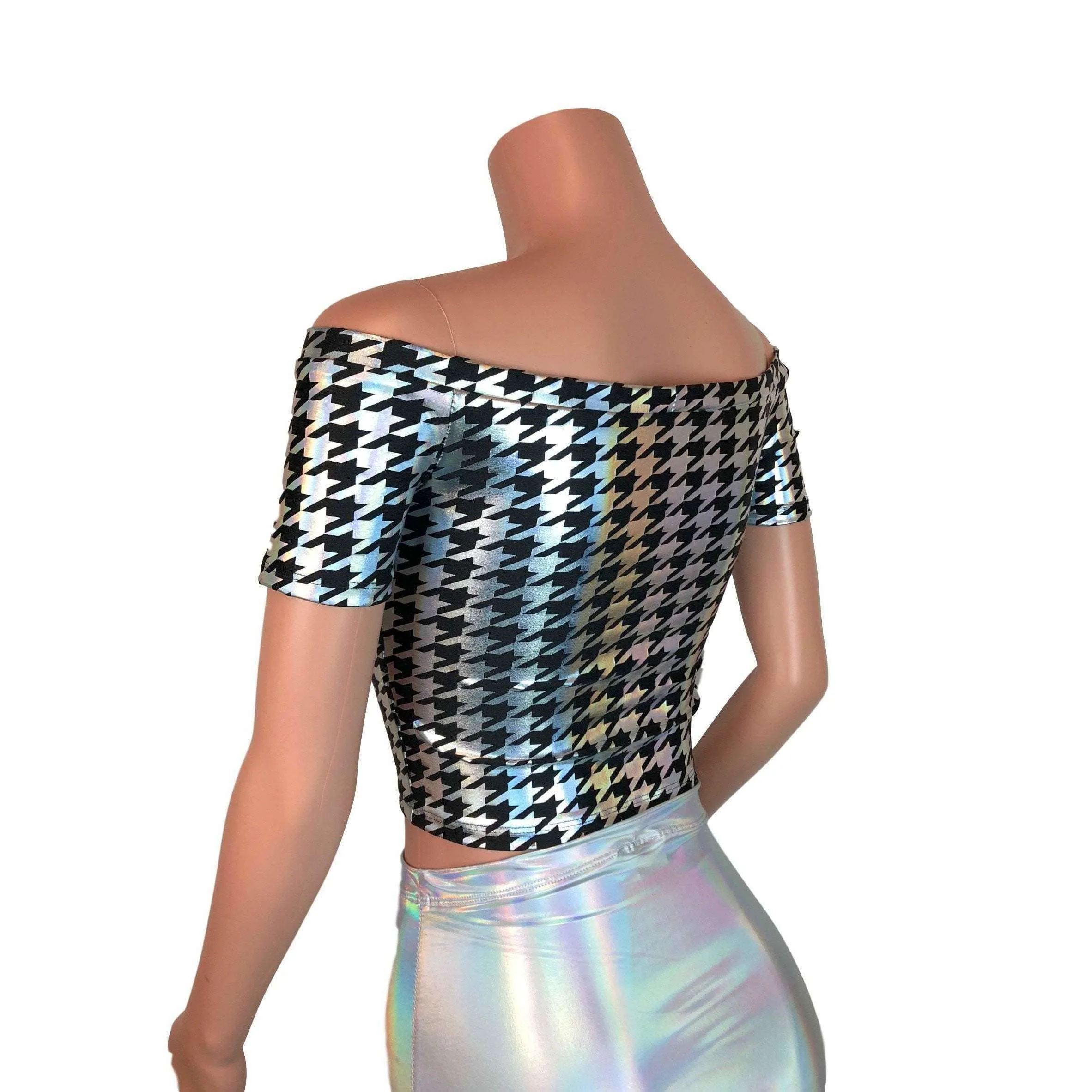 SALE - Cold Shoulder Top - Houndstooth Holographic