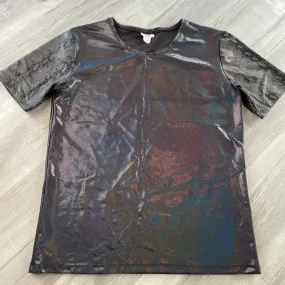 SALE - LARGE Men's Holographic Black Tee Shirt w/ Snakeskin Short Sleeves