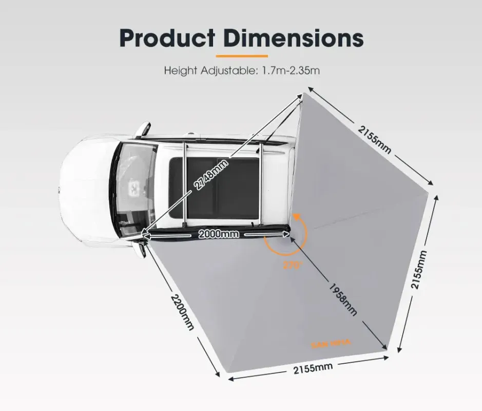 San Hima 4x4 270 Degree Free-Standing Manta Awning | Passenger Side