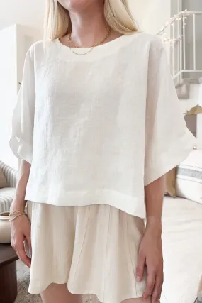 Santorini 100% Linen Blouse in White