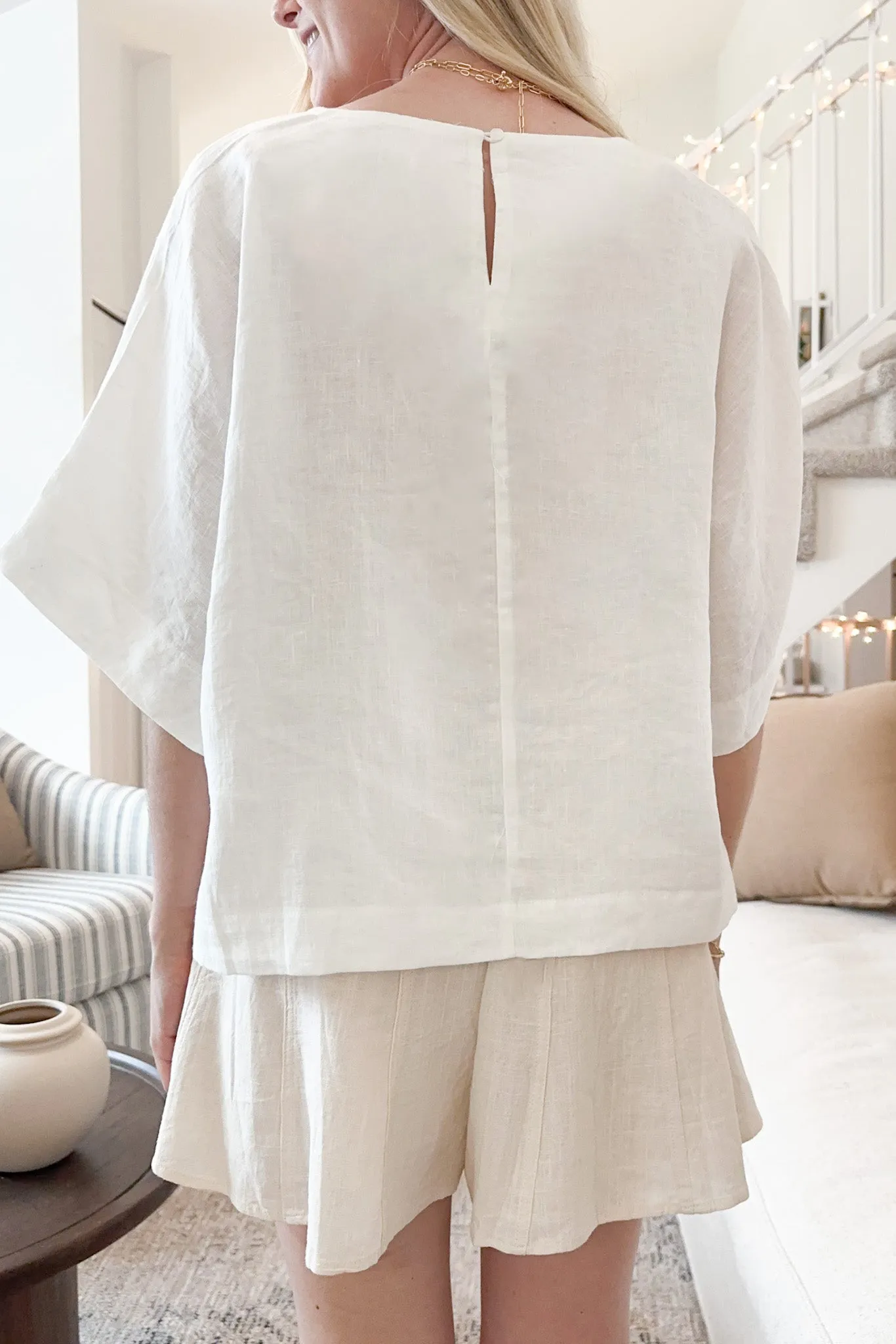 Santorini 100% Linen Blouse in White