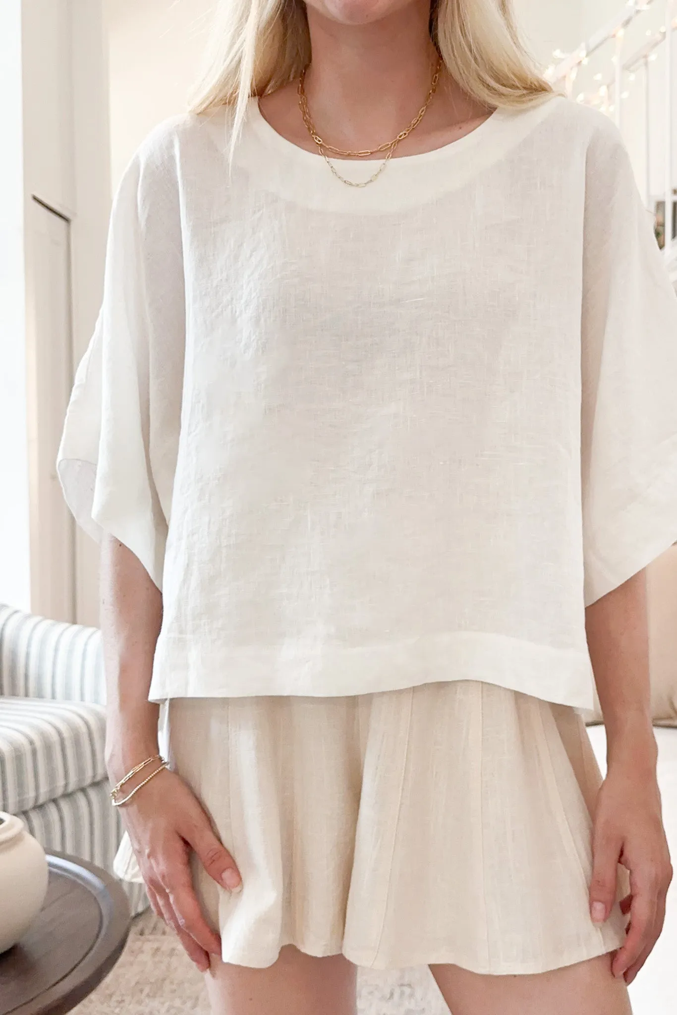 Santorini 100% Linen Blouse in White