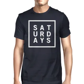 Saturdays Men Navy T-shirts Cute Short Sleeve Tee Typographic Print