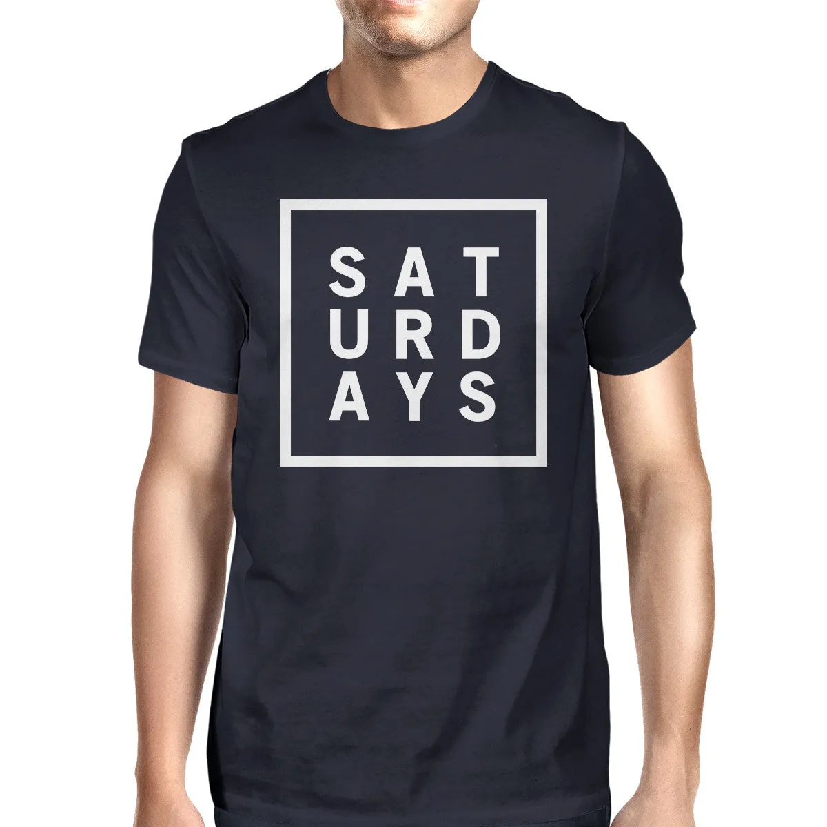 Saturdays Men Navy T-shirts Cute Short Sleeve Tee Typographic Print