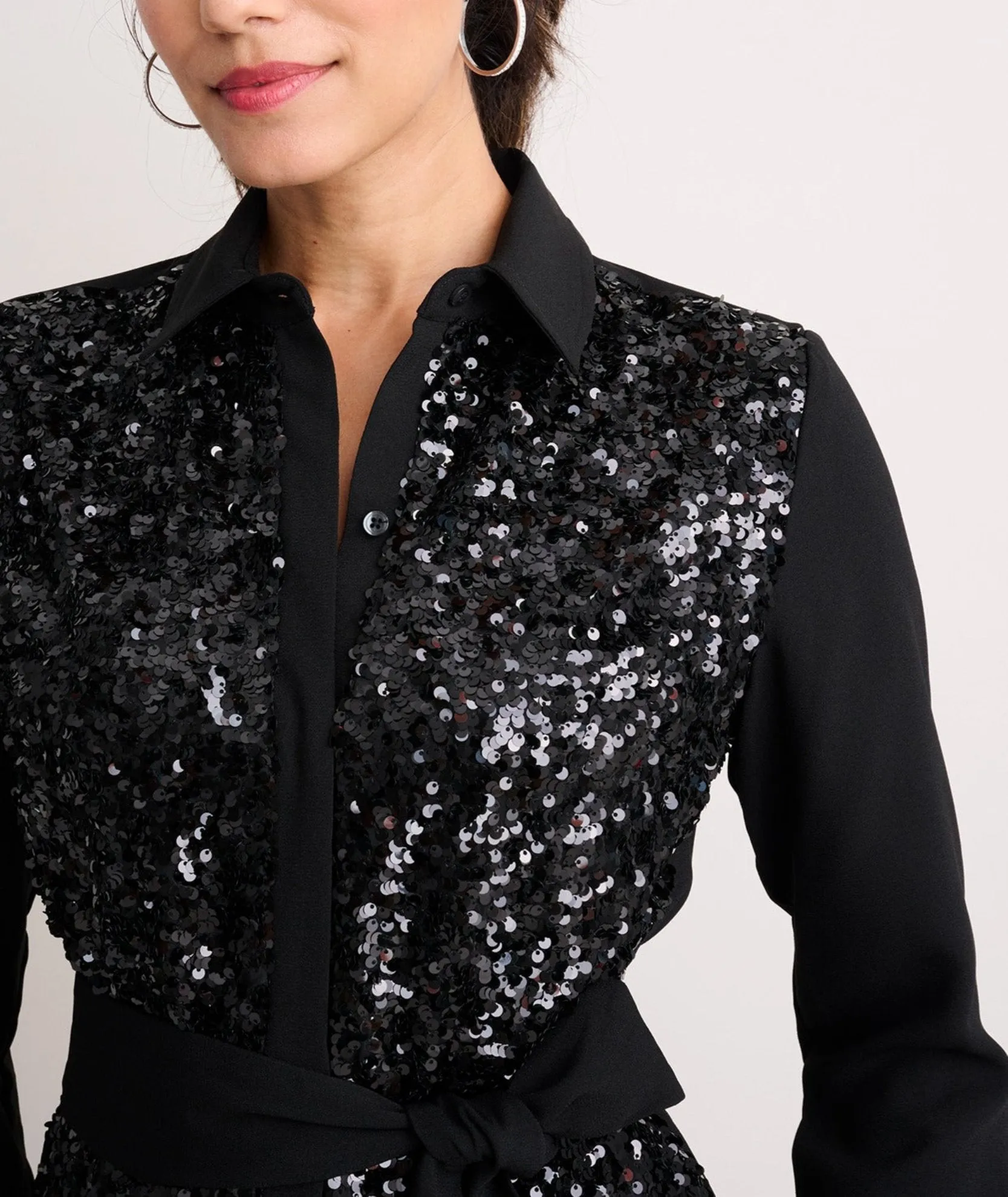 Sequin Crepe Lexie Shirt Dress