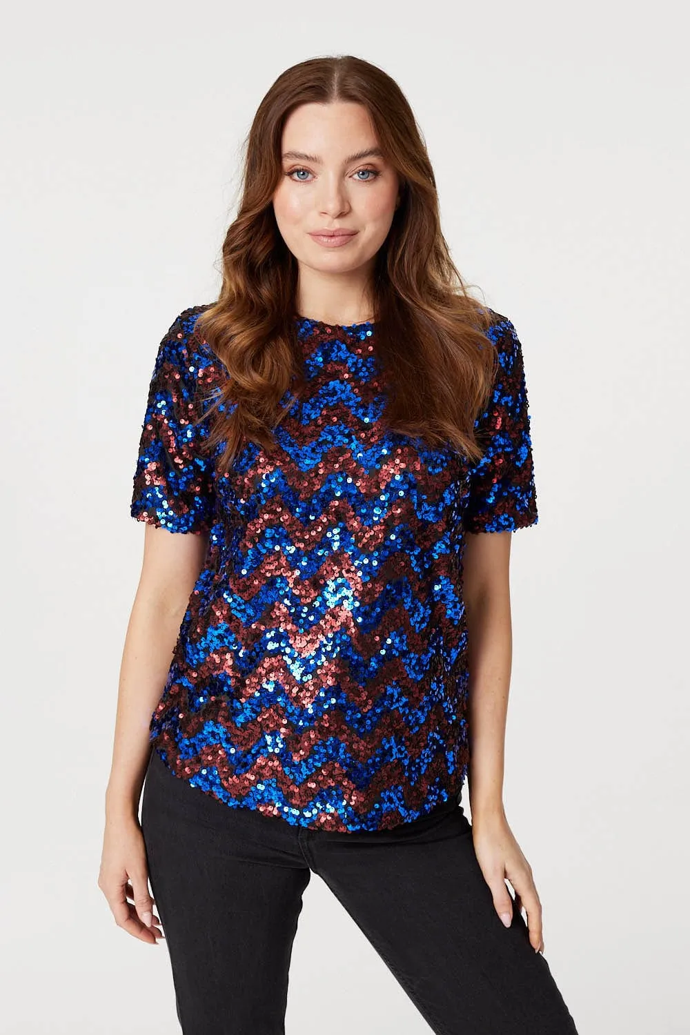 Sequin Short Sleeve Fitted Top