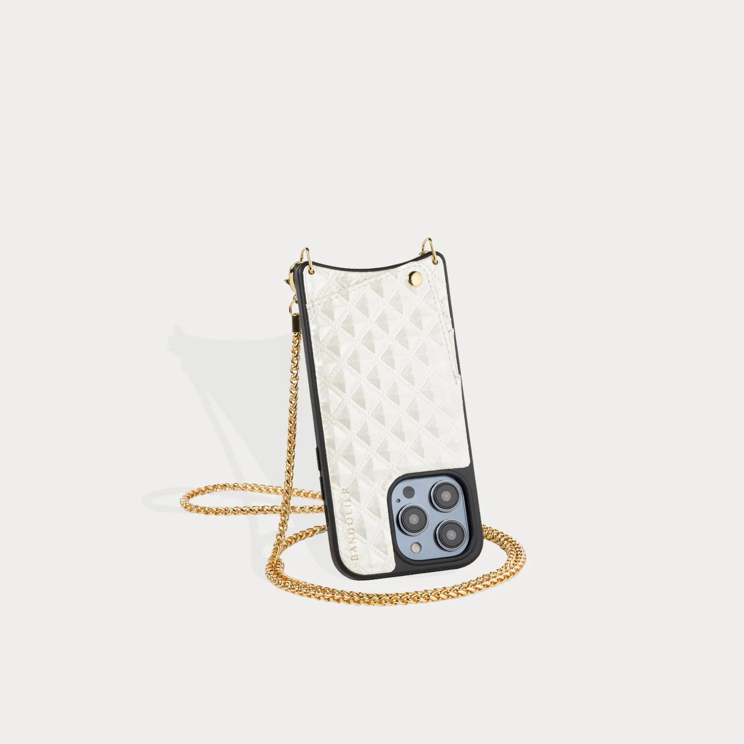 Sheila Pyramid Embossed Crossbody Bandolier - Creme/Gold