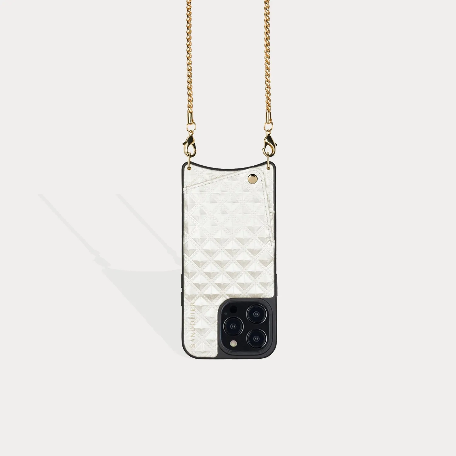 Sheila Pyramid Embossed Crossbody Bandolier - Creme/Gold