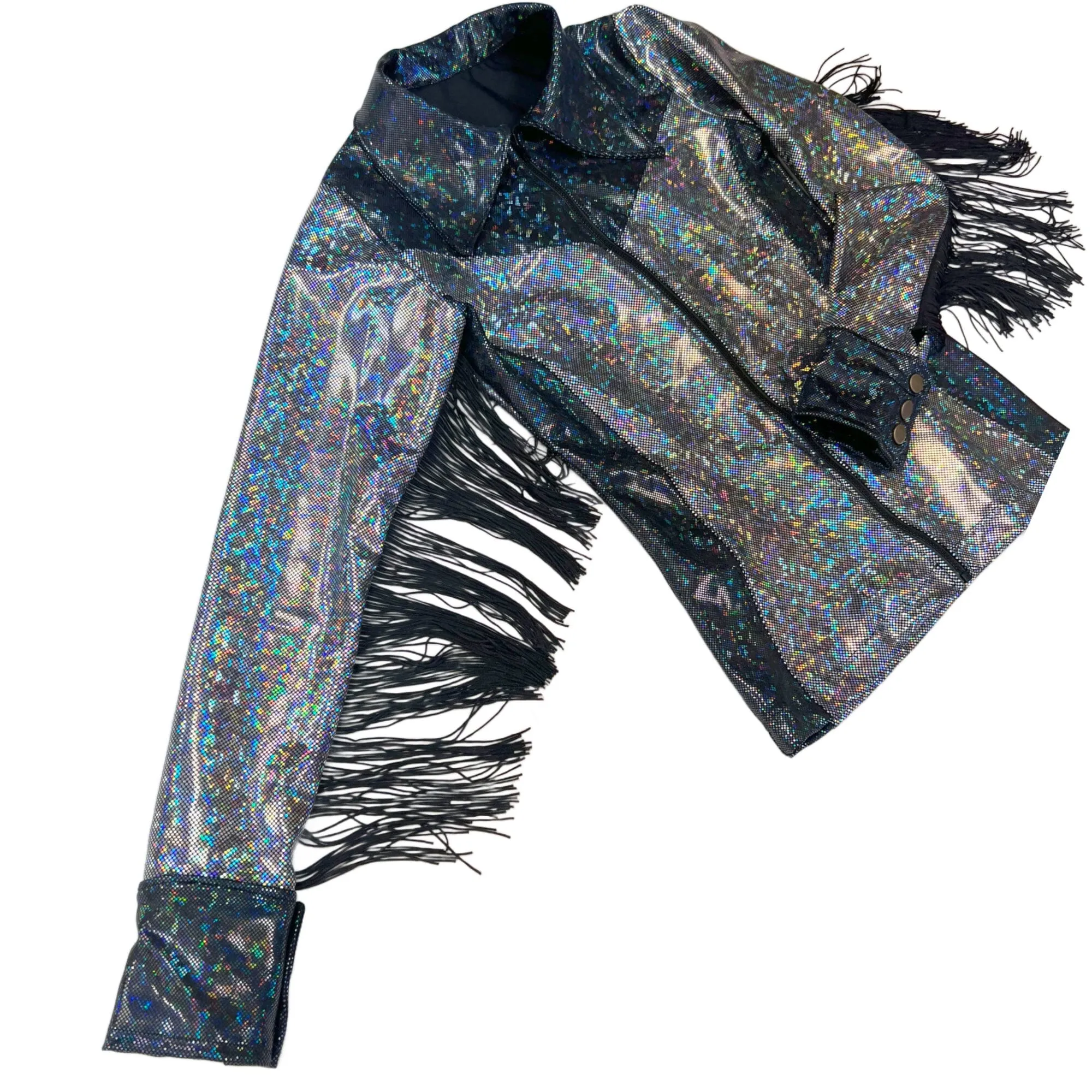 Silver and Black Kaleidoscope Rodeo Shirt with Fringe