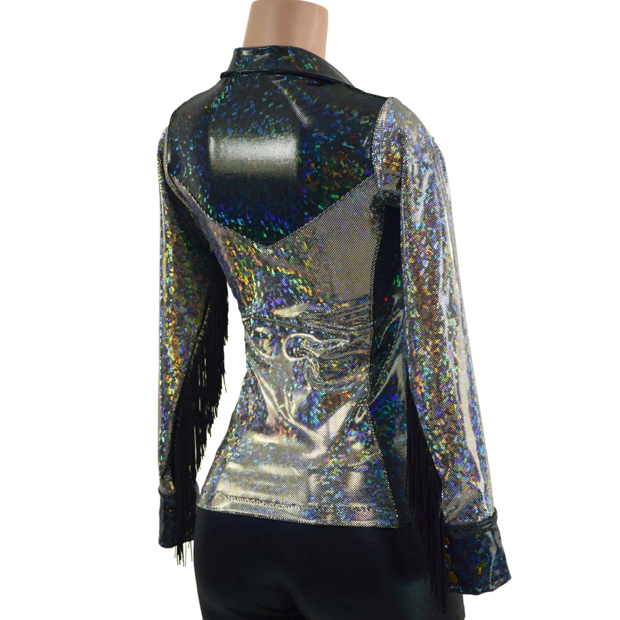 Silver and Black Kaleidoscope Rodeo Shirt with Fringe