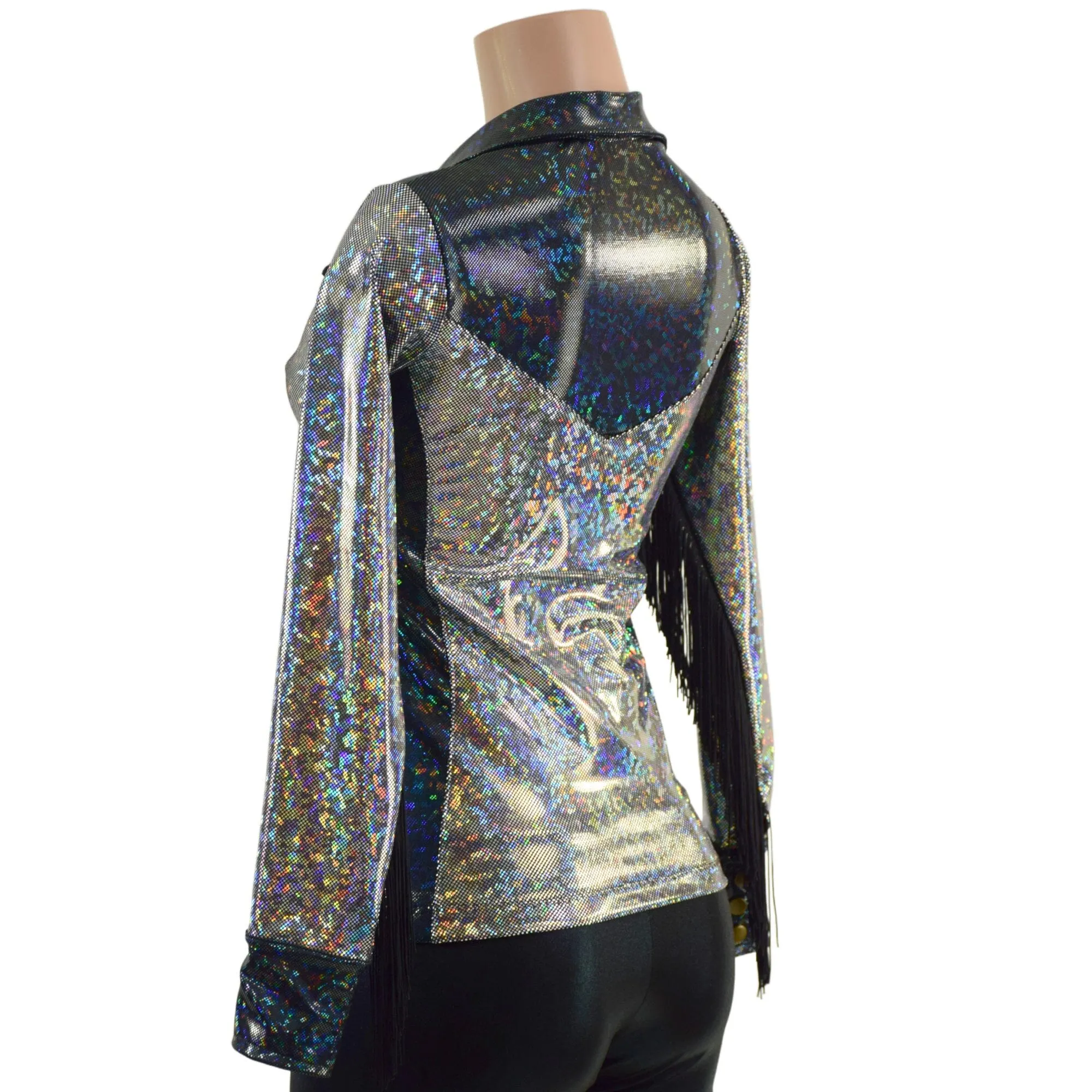 Silver and Black Kaleidoscope Rodeo Shirt with Fringe