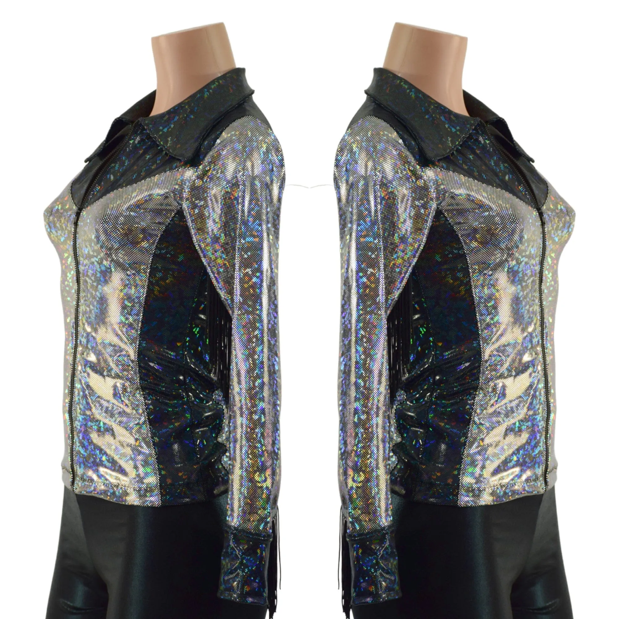 Silver and Black Kaleidoscope Rodeo Shirt with Fringe