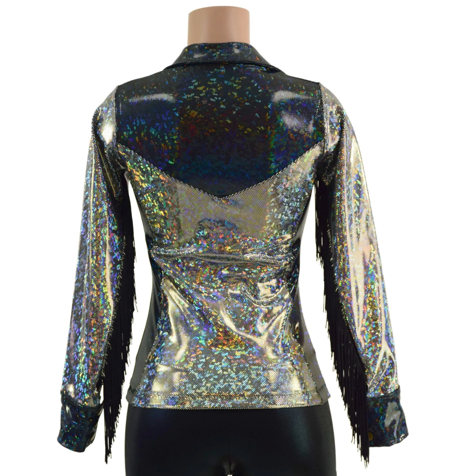 Silver and Black Kaleidoscope Rodeo Shirt with Fringe