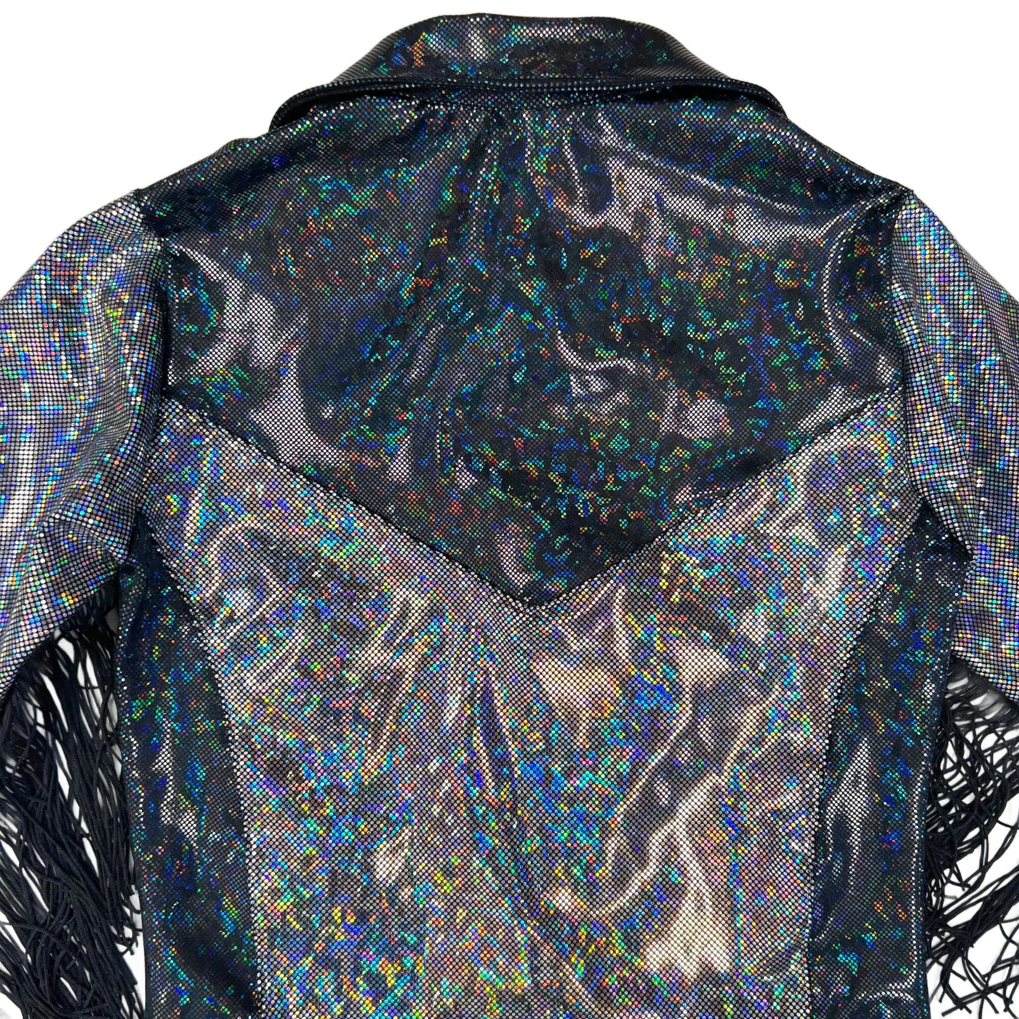 Silver and Black Kaleidoscope Rodeo Shirt with Fringe