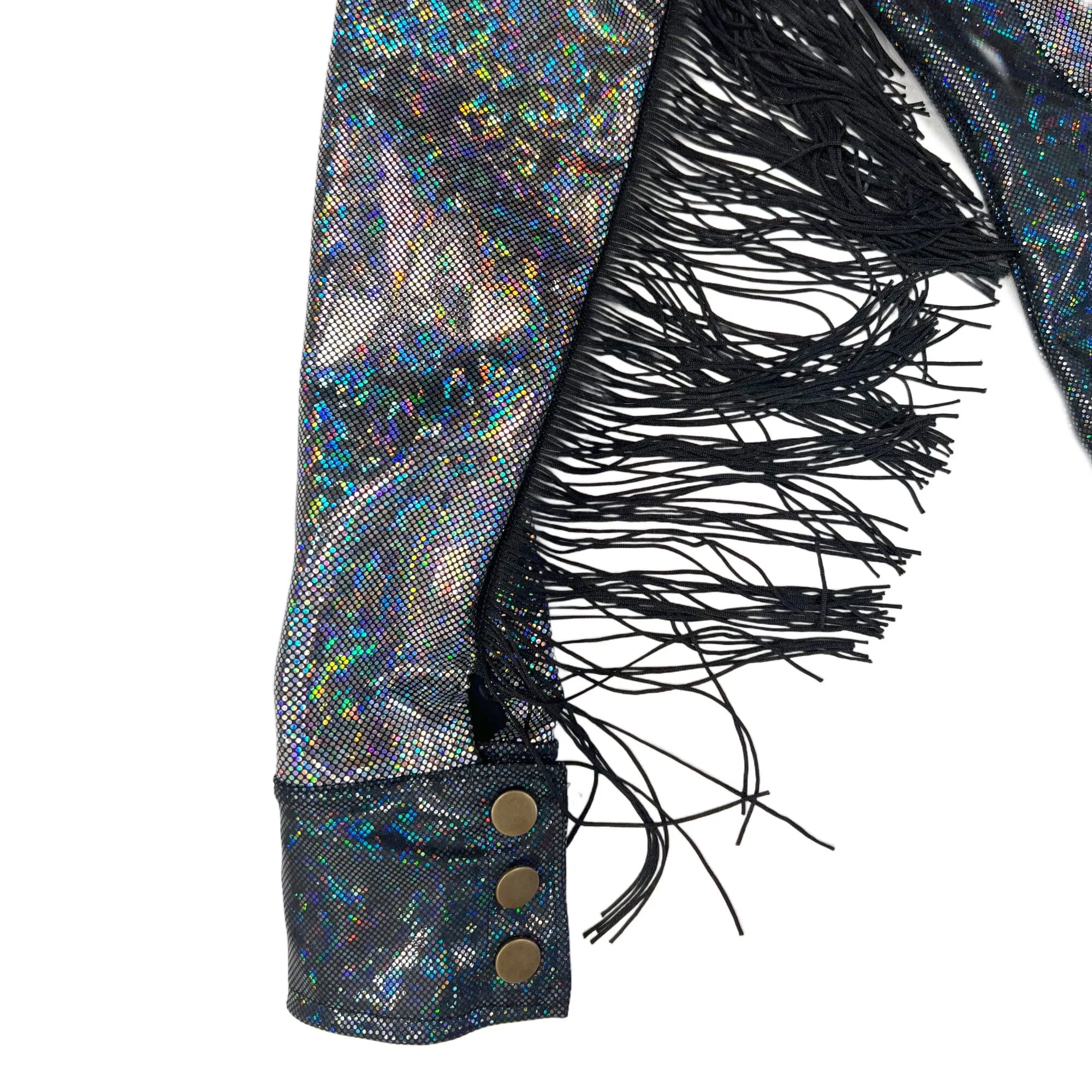 Silver and Black Kaleidoscope Rodeo Shirt with Fringe