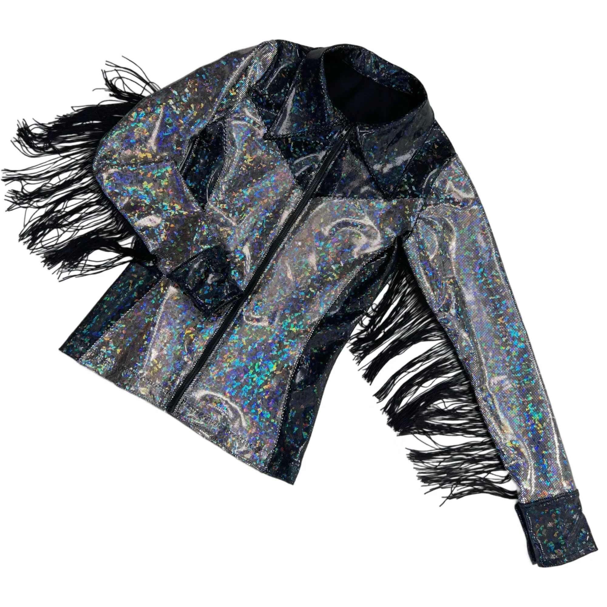 Silver and Black Kaleidoscope Rodeo Shirt with Fringe