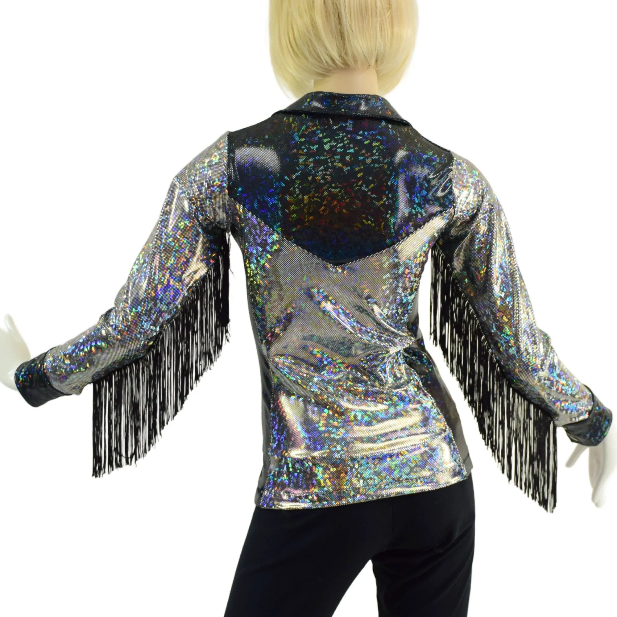 Silver and Black Kaleidoscope Rodeo Shirt with Fringe