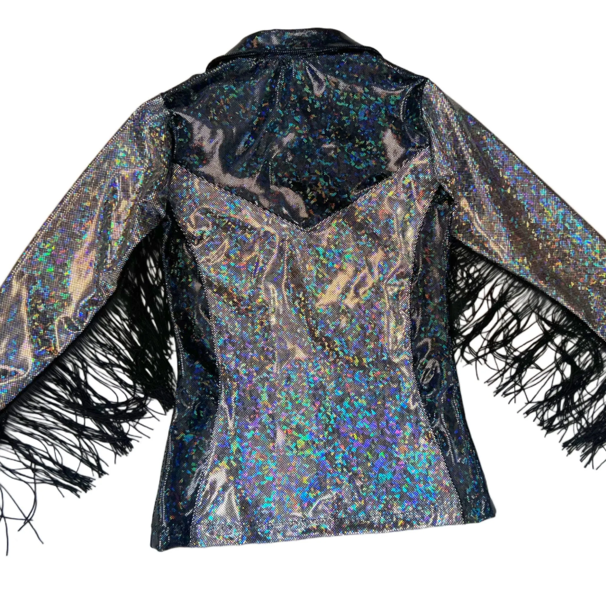 Silver and Black Kaleidoscope Rodeo Shirt with Fringe