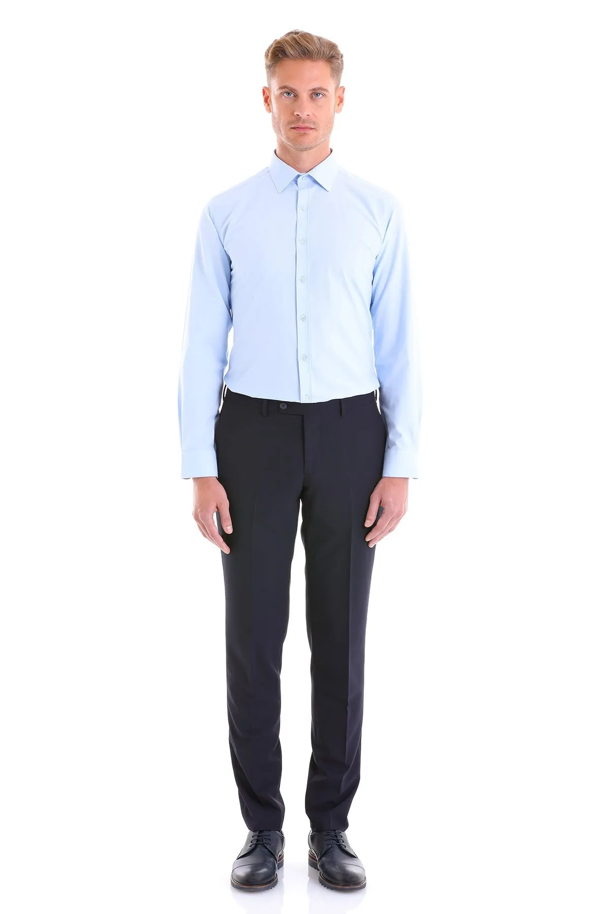 Slim Fit Light Blue Cotton Blend Dress Shirt