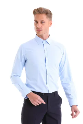 Slim Fit Light Blue Cotton Blend Dress Shirt