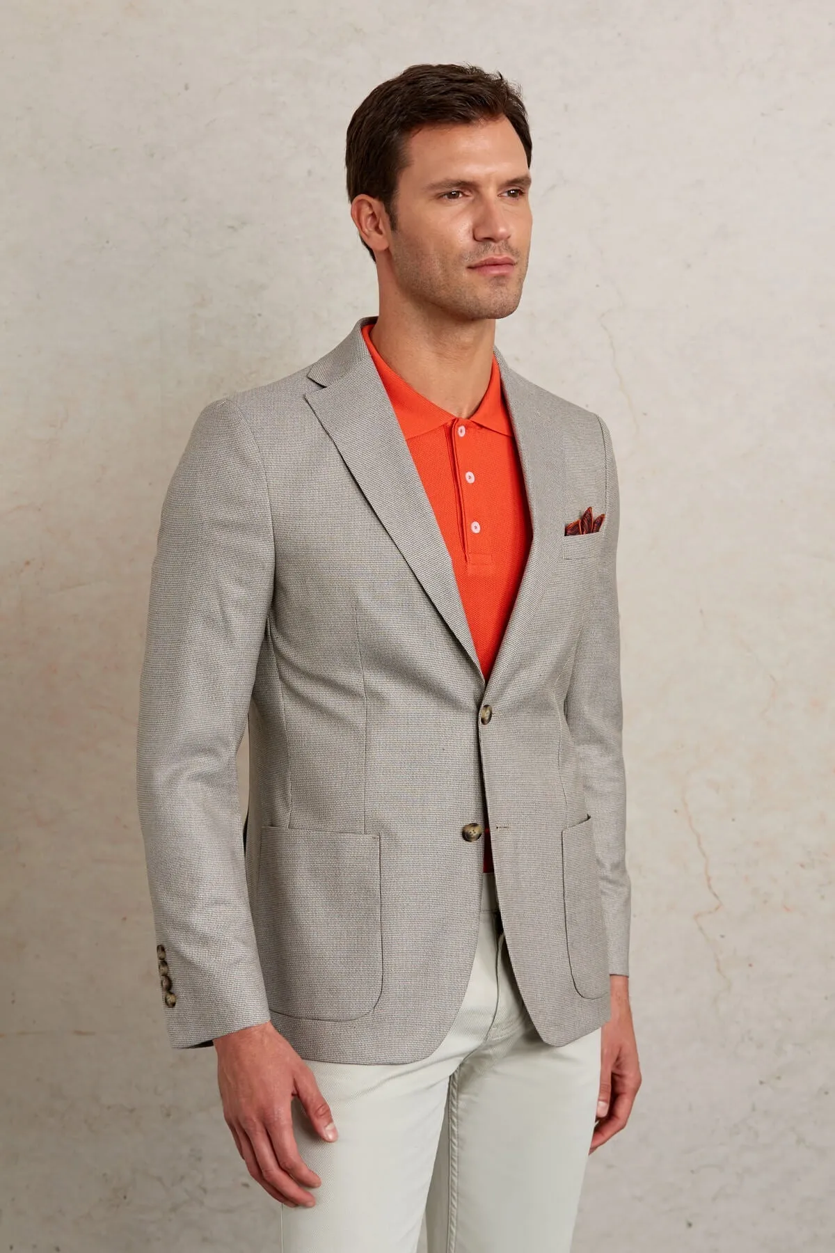 Slim Fit Notch Lapel Patterned Beige Casual Blazer, Beige D.