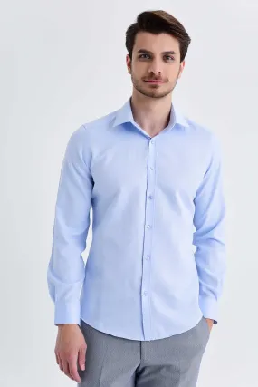 Slim Fit Patterned Cotton Blend Casual Shirt, Ice Blue D.