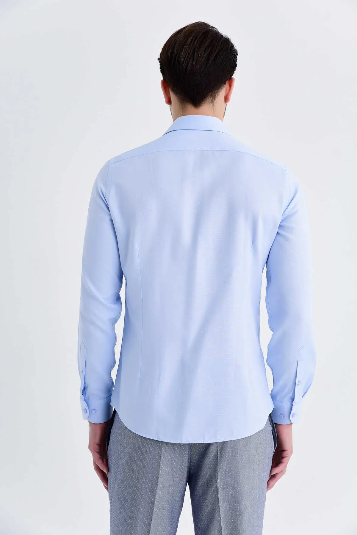 Slim Fit Patterned Cotton Blend Casual Shirt, Ice Blue D.