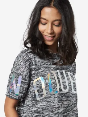 Studiofit Black Holographic Text Pattern T-Shirt