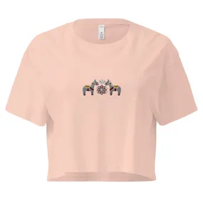 Swedish Gray Dala Horse Embroidered Cropped T-Shirt