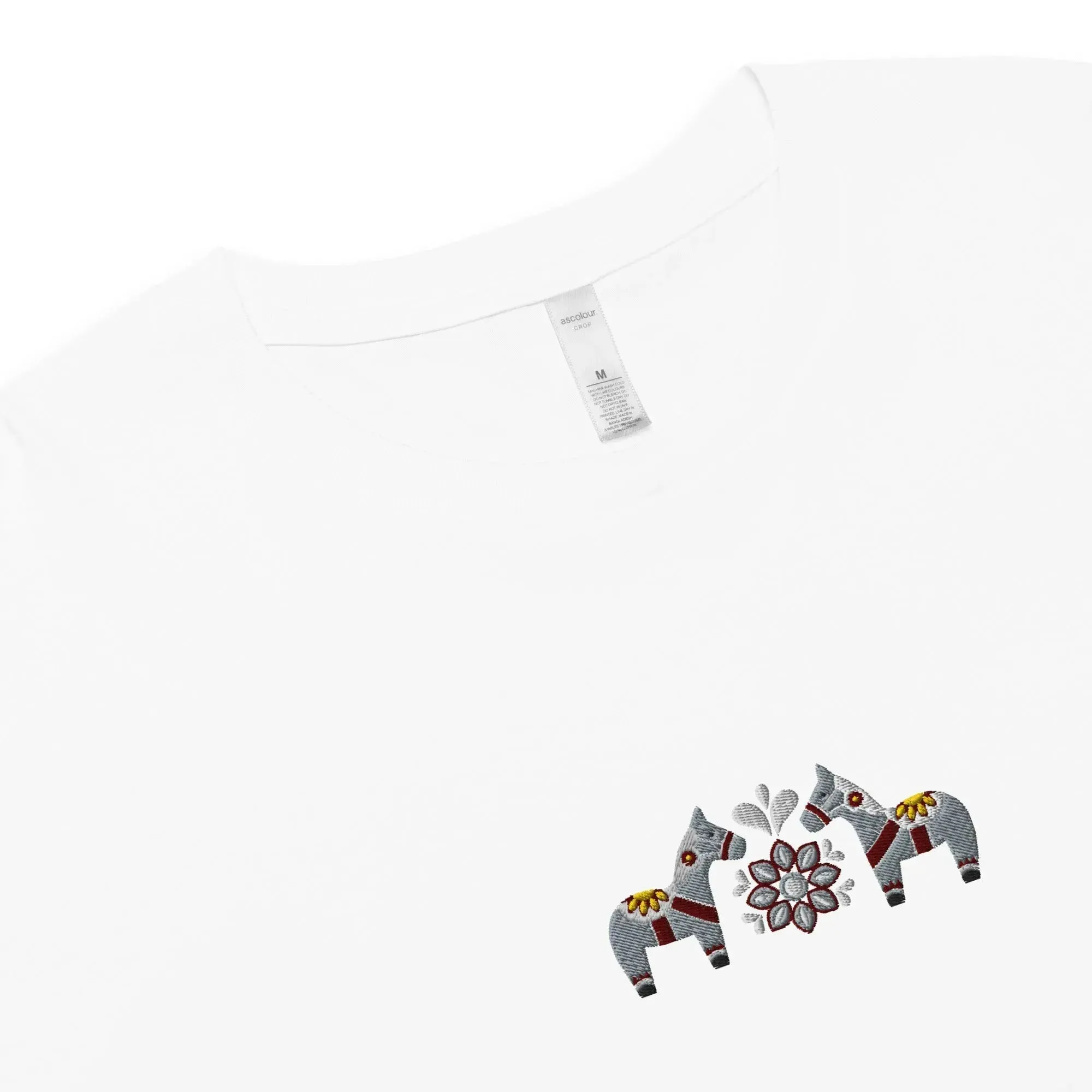 Swedish Gray Dala Horse Embroidered Cropped T-Shirt