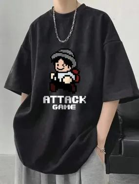 SXV  'Attack game’ Printed Cool Aesthetic Oversized Baggy T-shirt