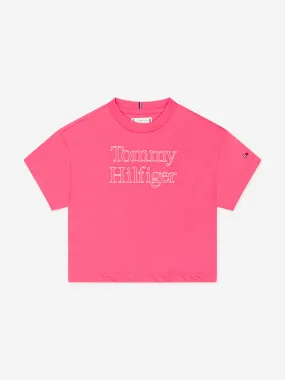 Tommy Hilfiger Girls Logo Stitch T-Shirt in Pink