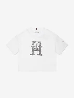 Tommy Hilfiger Girls Monogram Sequins T-Shirt in White