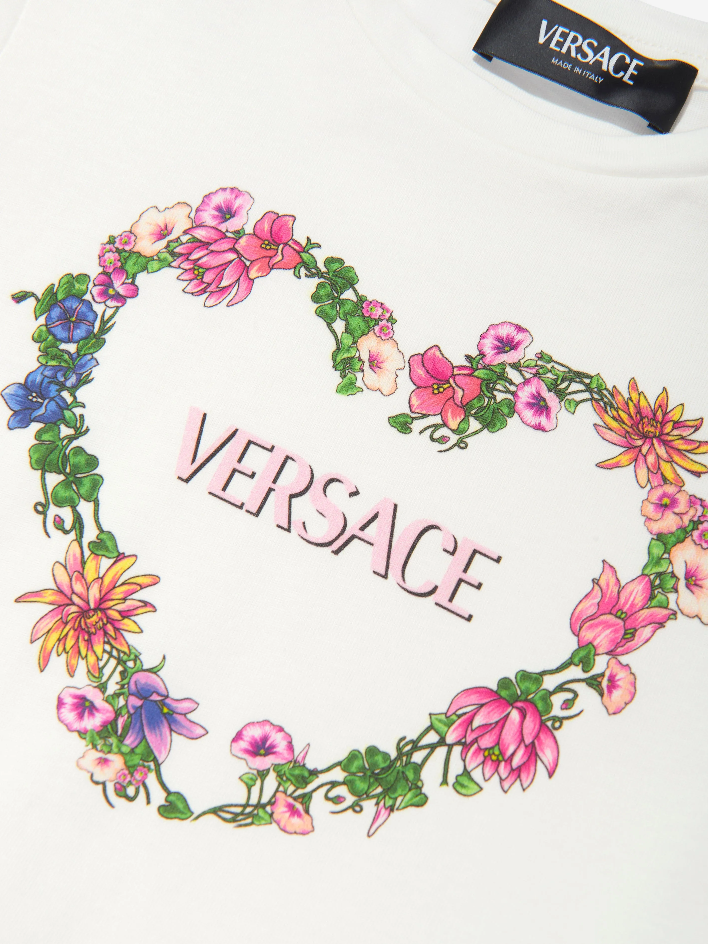 Versace Girls Damier Flowers Jersey Dress in White