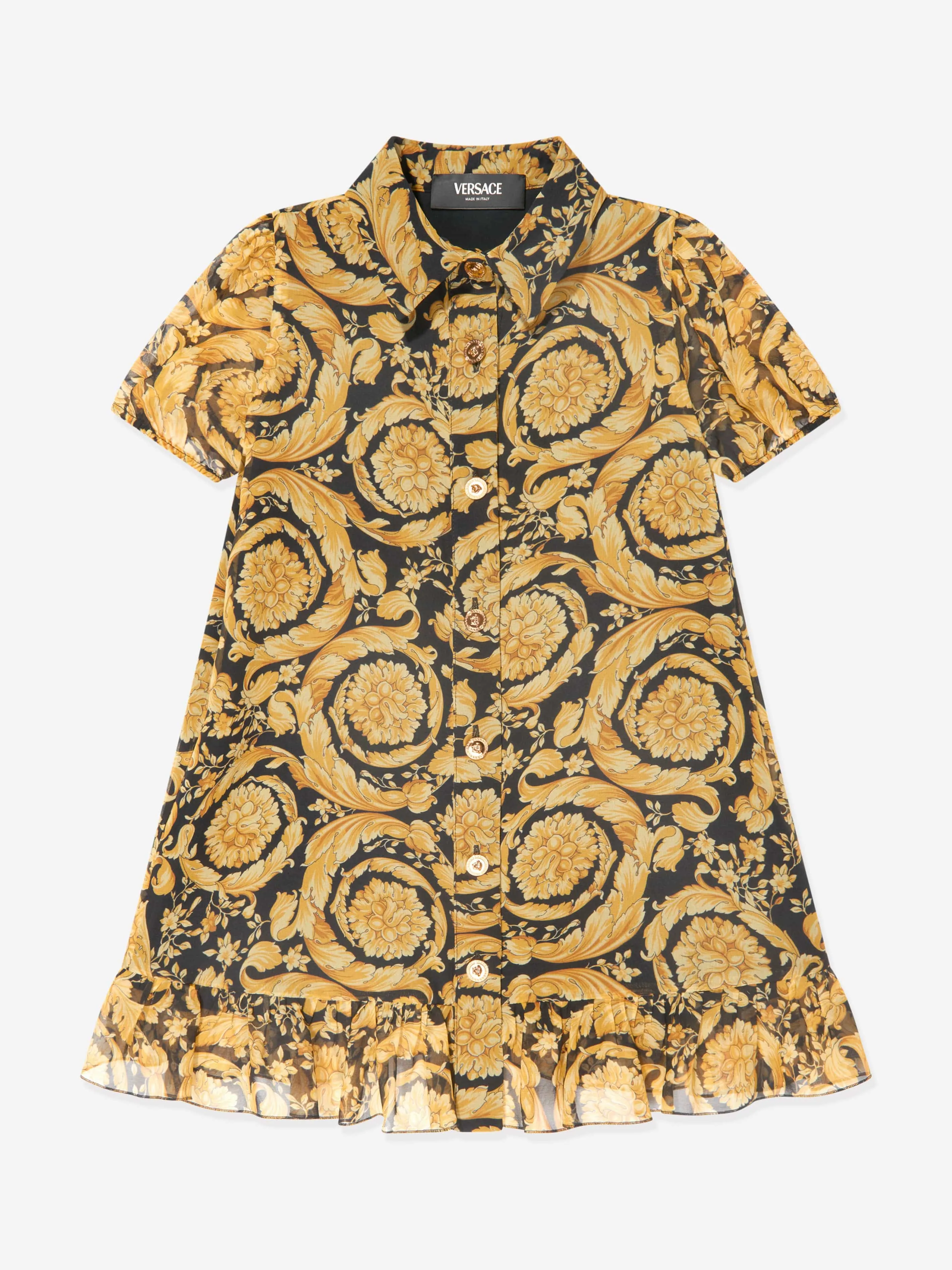 Versace Girls Silk Barocco Georgette Dress in Gold