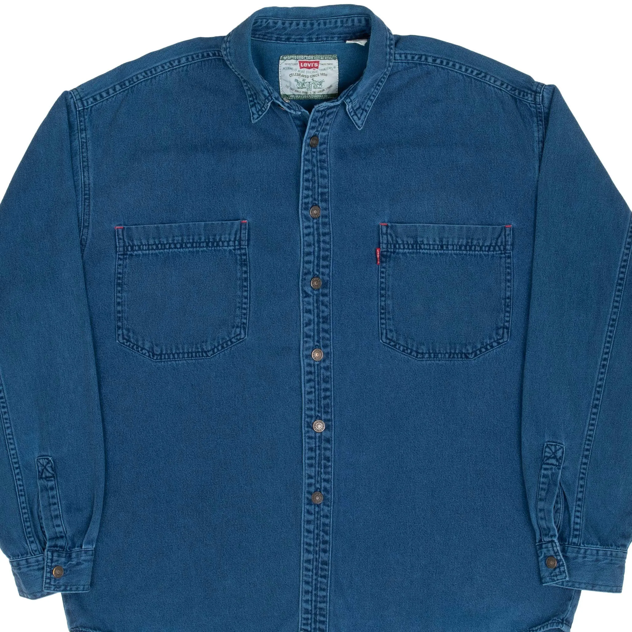 VINTAGE LEVIS POCKET BLUE DENIM SHIRT 1990S SIZE LARGE