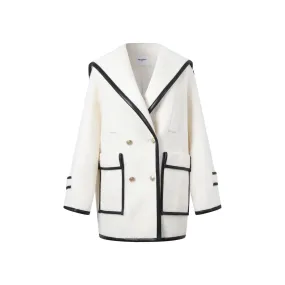 White Large Lapel Quilted Wool Tweed Jacket