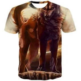 Wolf T-shirt Men Moon Shirt Print War T-shirts 3d Animal Tshirts Novelty Gothic Tshirt Anime Short Sleeve Punk Rock Men S-5XL