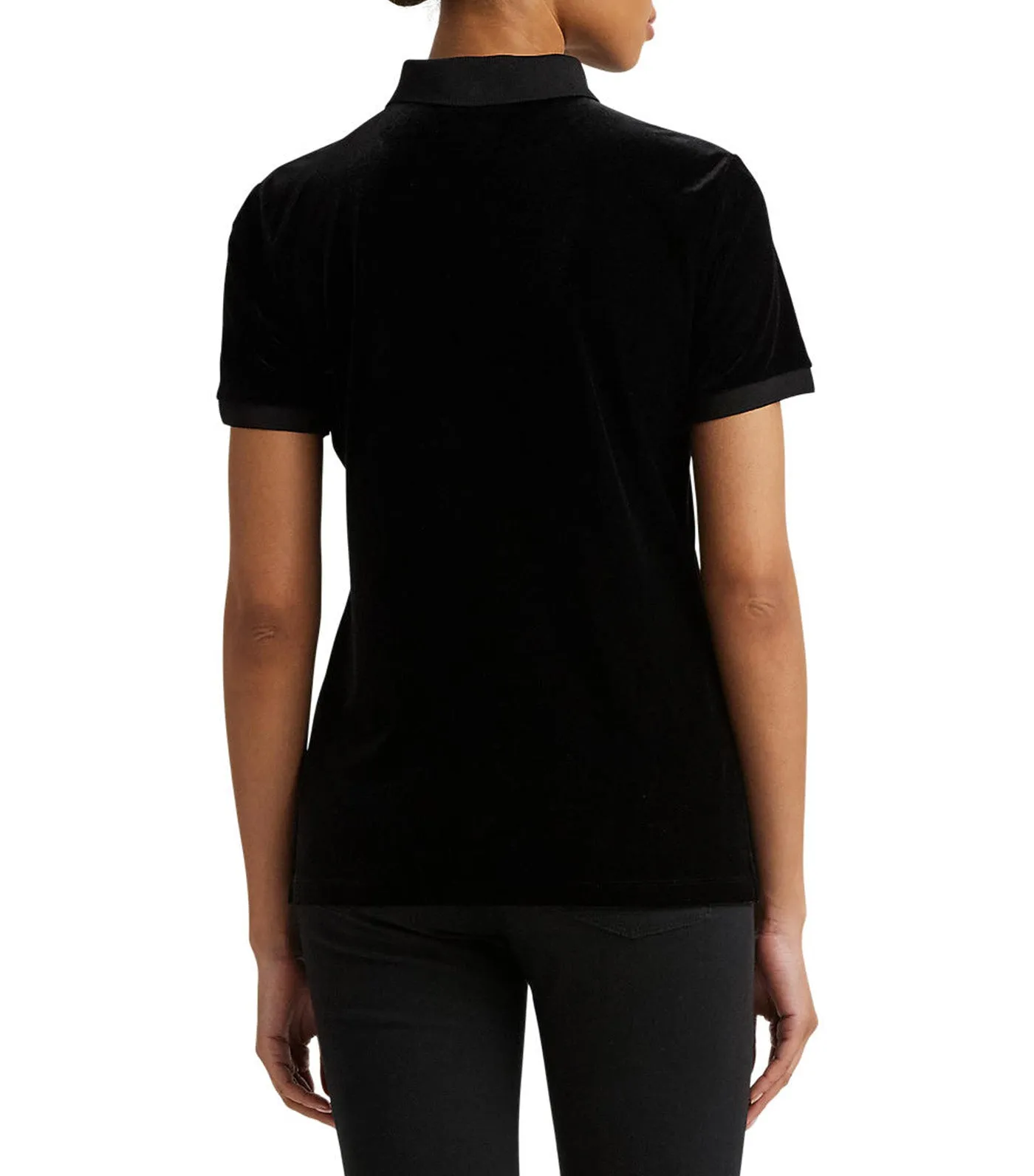 Women's Bullion Stretch Velvet Polo Shirt Black