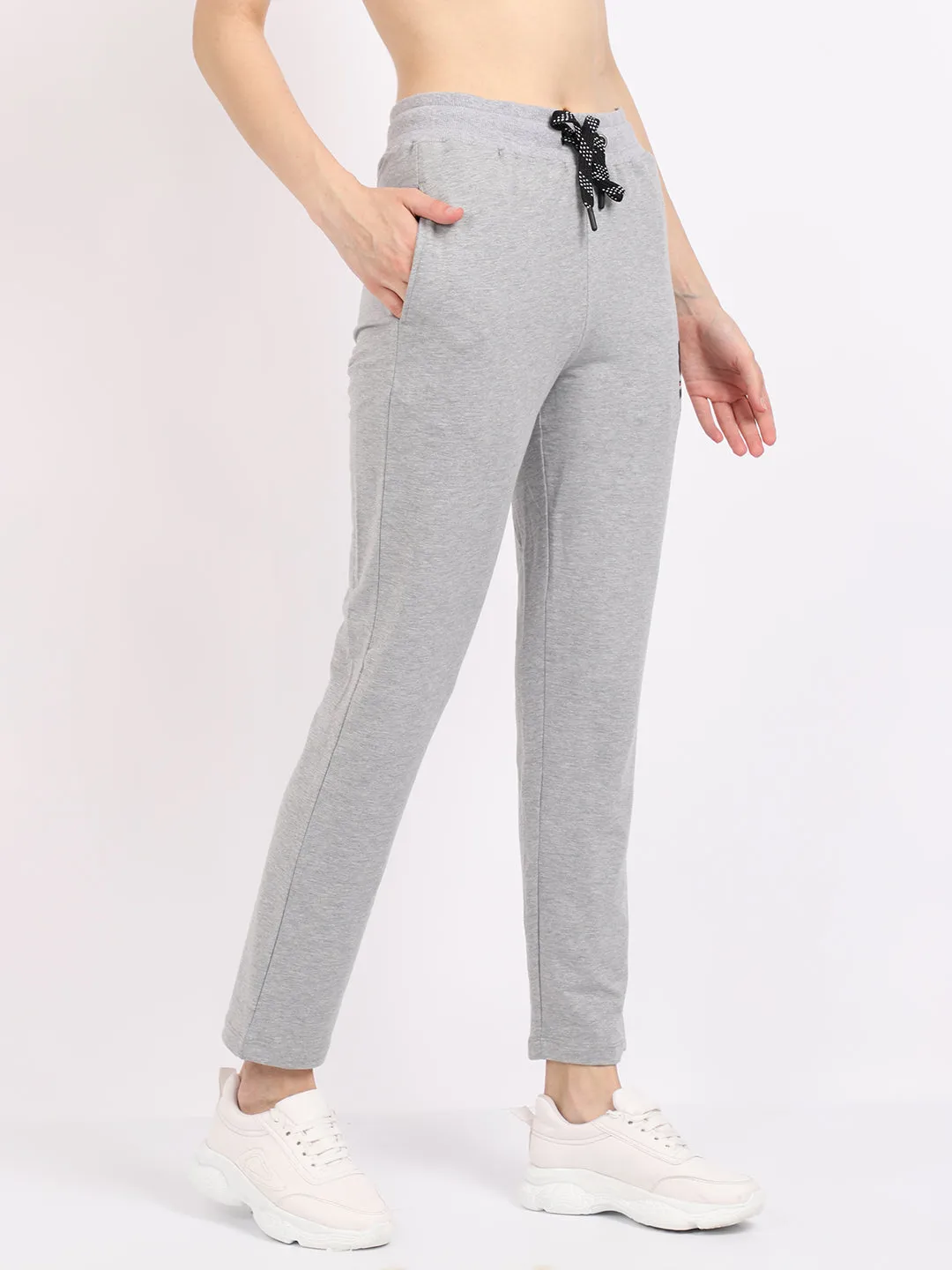 Women's Casual  Grey Melange Full length Mid rise Track Pants