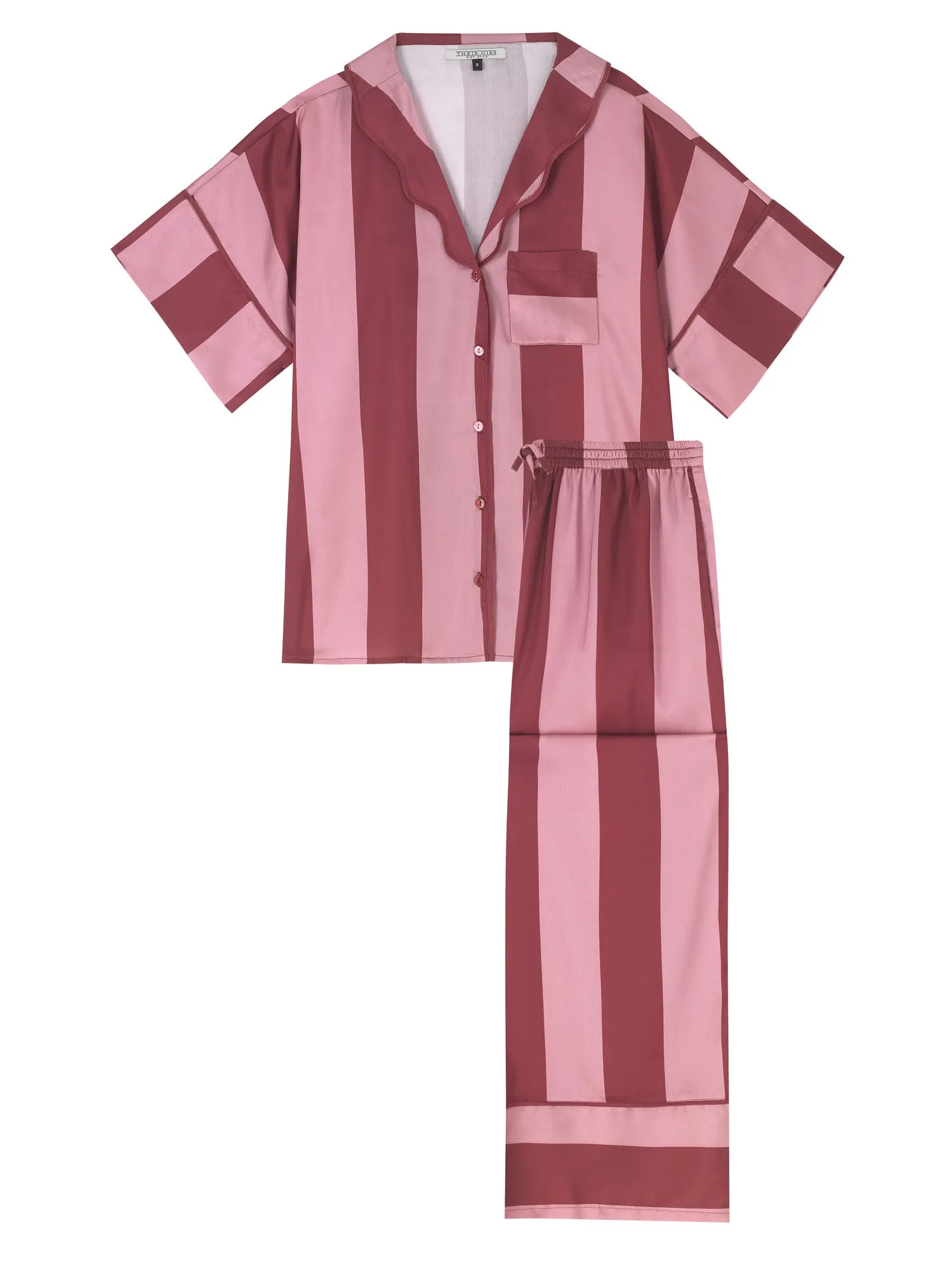 Womens Satin Oversize Stripe Pyjamas Pink