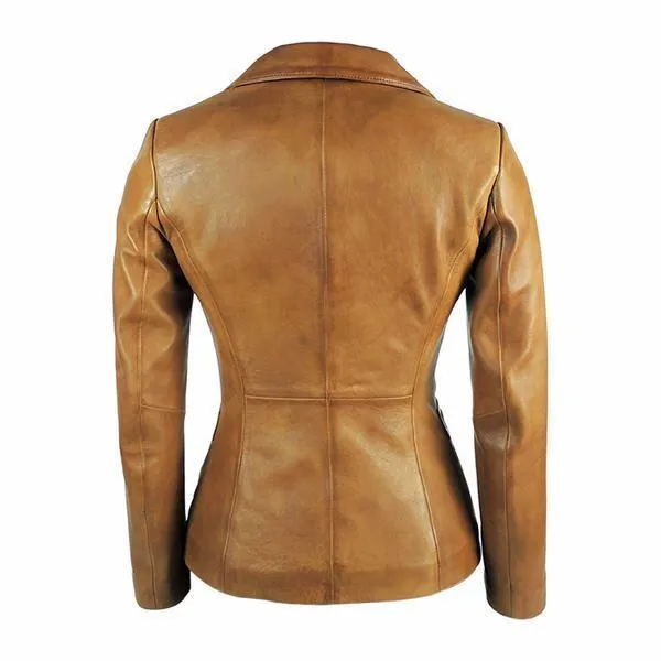 Womens Tapered Tan Leather Blazer Awesome Lambskin