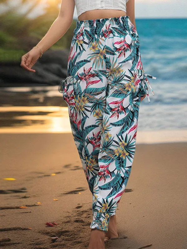 Women's Tropical Cargo Sweatpants with Smocked Waist