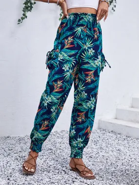 Women's Tropical Cargo Sweatpants with Smocked Waist