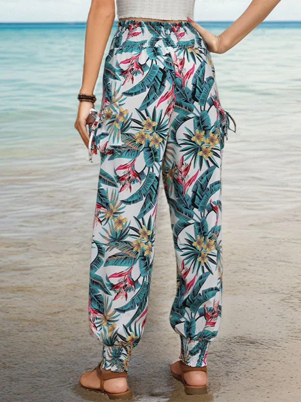 Women's Tropical Cargo Sweatpants with Smocked Waist